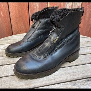 Vintage 90s Blondo Lined Shearling Zip Up Leather Winter Boots
